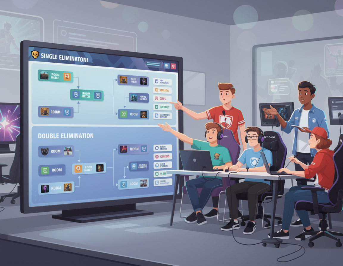 Ilustrasi cara membaca bracket single dan double elimination untuk turnamen game online sb188 dengan bracket dan room match